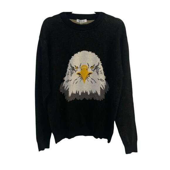 MCJC American Bald Eagle Black Graphic Long Sleeve Acrylic Blend Sweater Small - Picture 1 of 8